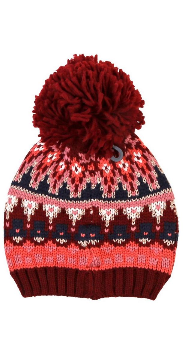 Fair Isle Print Winter Hat Burgundy Burkes Outlet