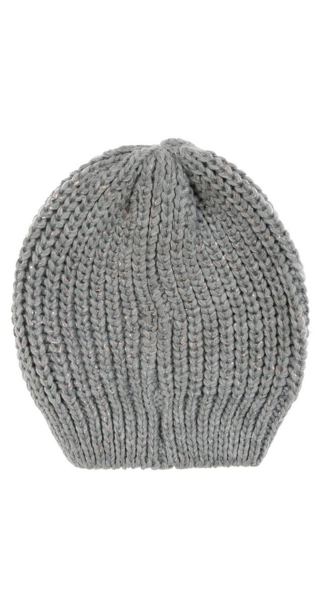 Metallic Foil Cable Knit Beanie - Grey | Burkes Outlet