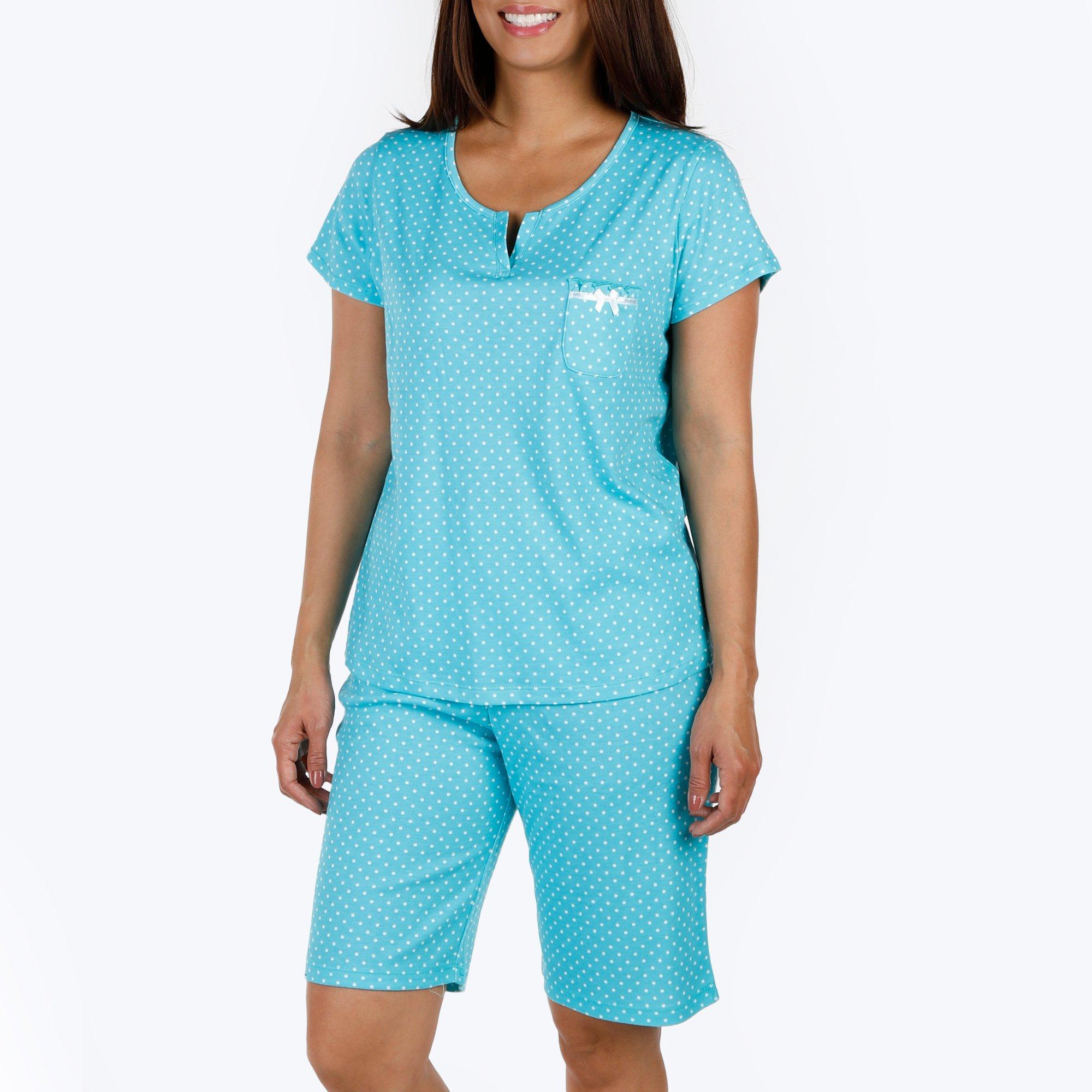Women's Dot Print Bermuda Pajama Set Blue Burkes Outlet