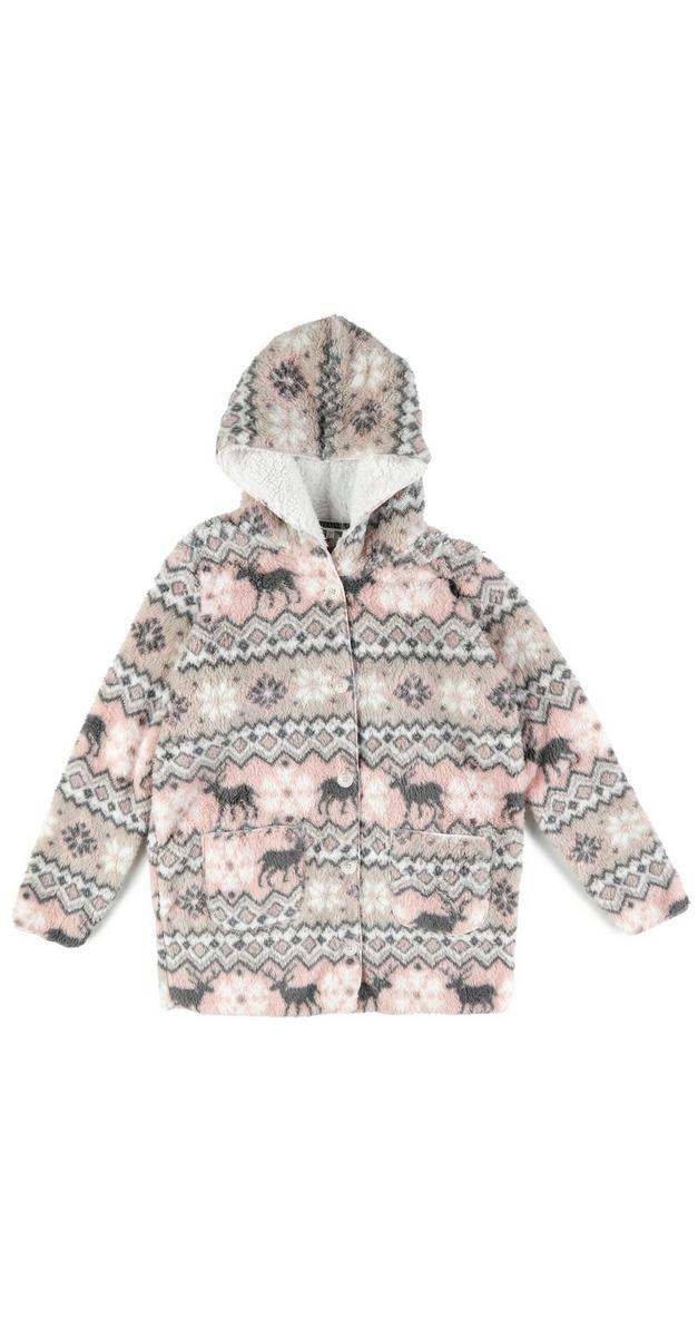 Women's Teddy Bear Knit Sleep Hoodie Cardigan - Light Pink | Burkes Outlet