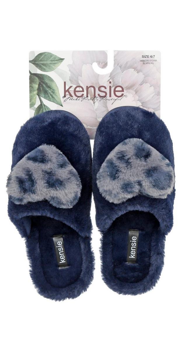 navy fluffy slippers