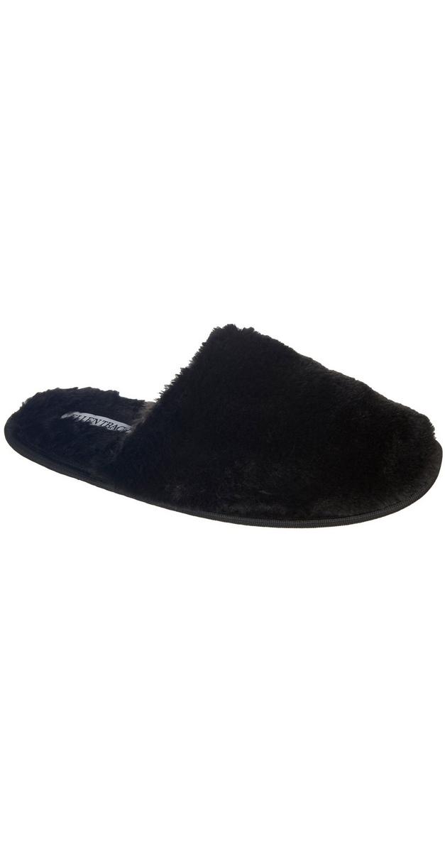 womens black faux fur slippers