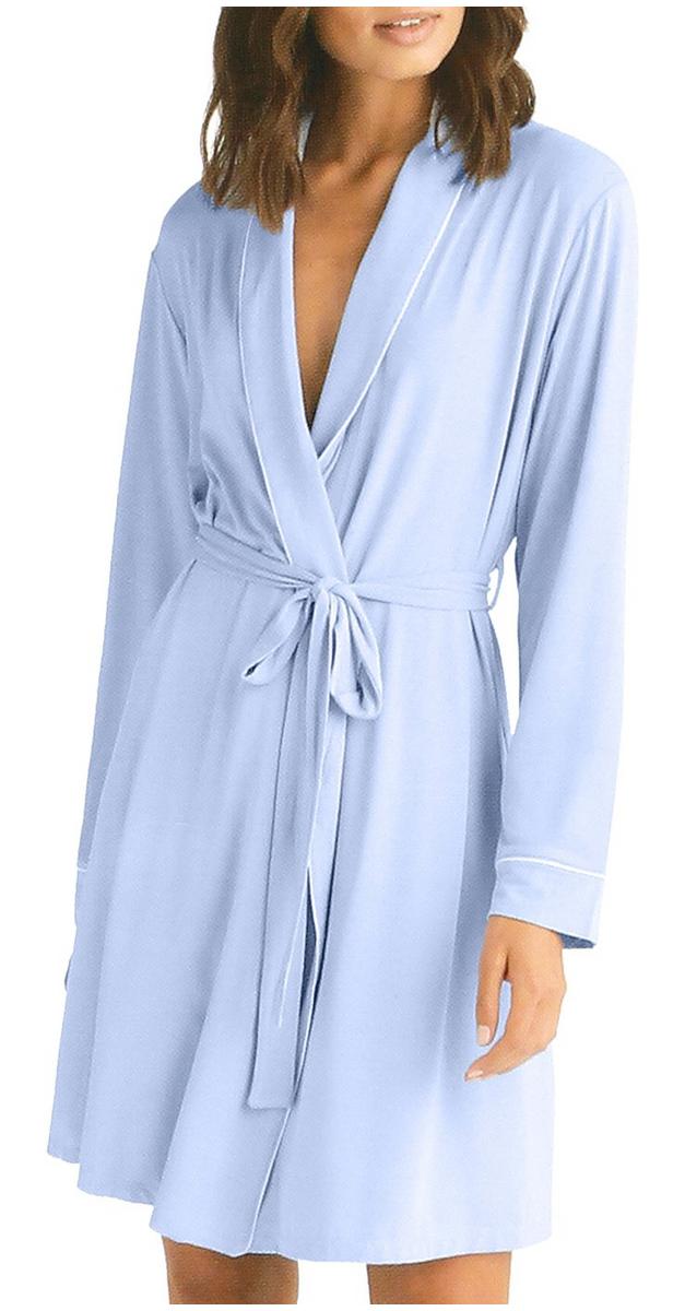 Women's Short Knit Robe Light Blue Burkes Outlet