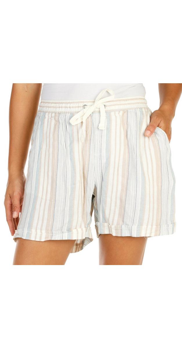 Womens Striped Linen Shorts Taupeblue Burkes Outlet 2617