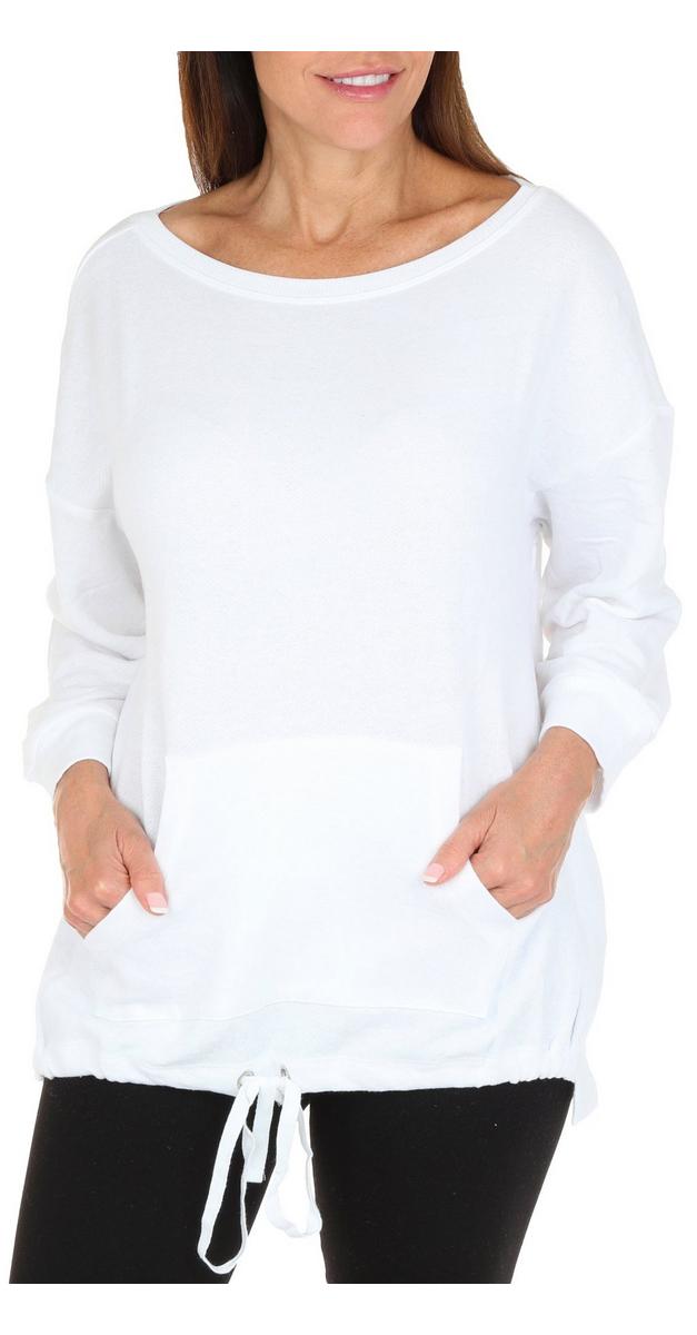 Women's Solid Drawstring Hem Top White Burkes Outlet