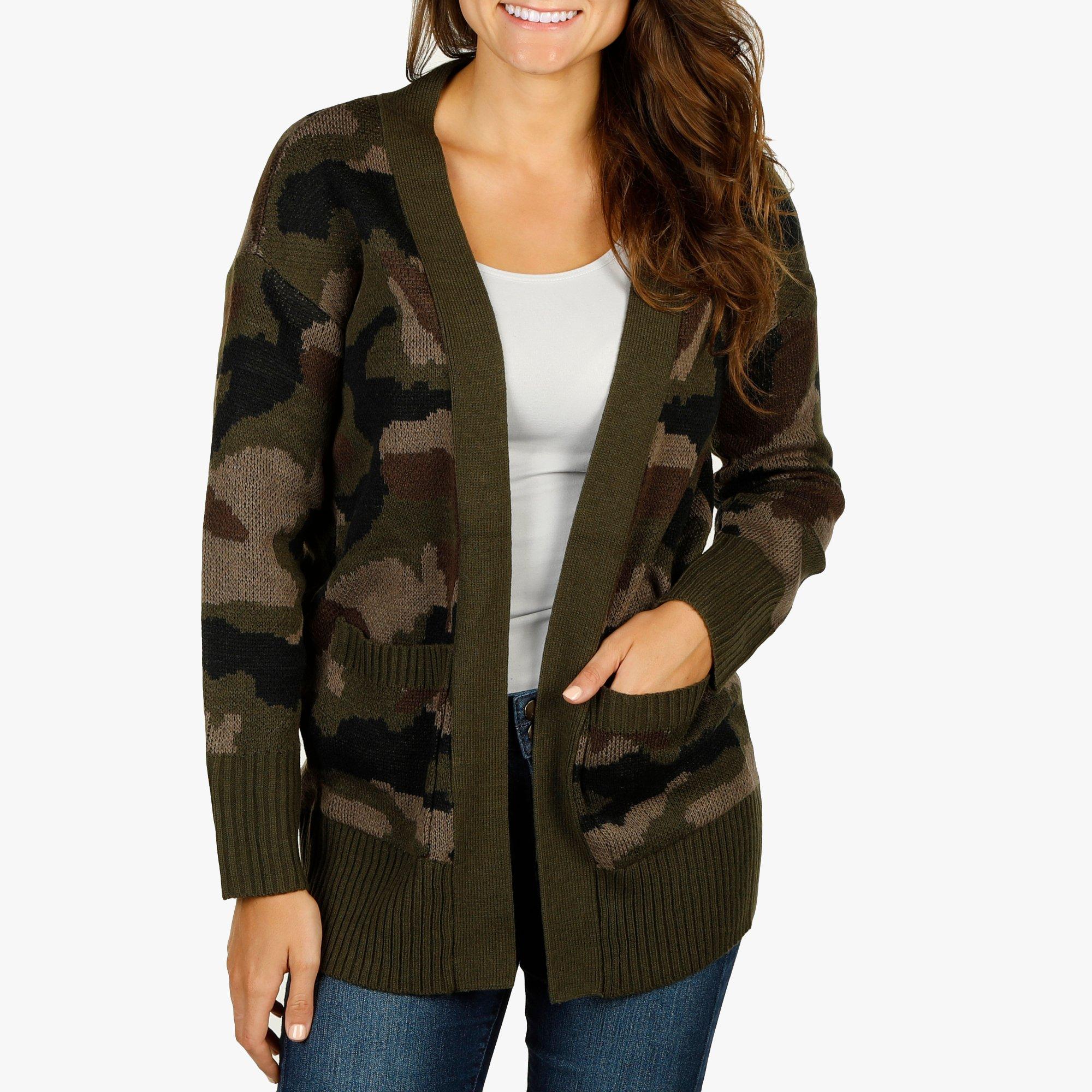 long camo cardigan sweater