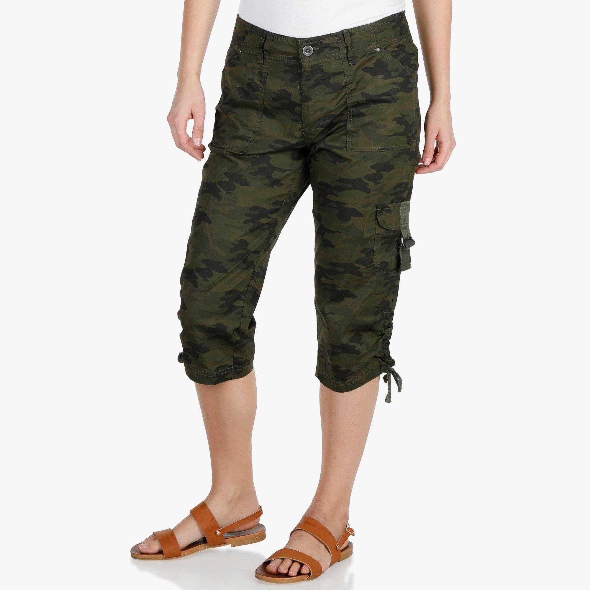 Women's Camo Print Drawstring Cargo Capris - Green | Burkes Outlet