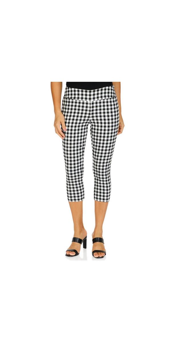 Womens Checkered Pull On Capris Black White Burkes Outlet