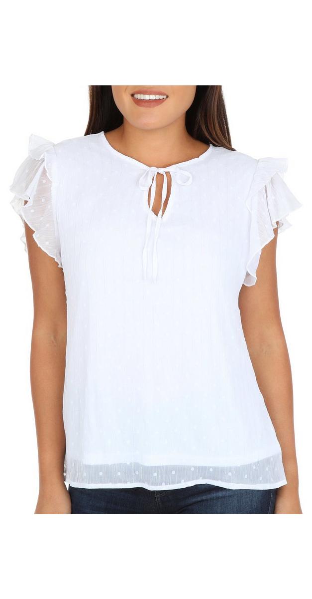 Women's Solid Ruffle Top - White | Burkes Outlet