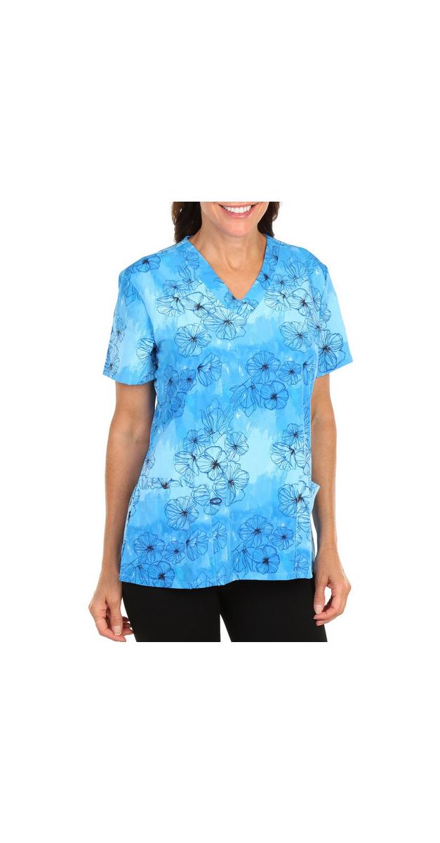 Women's Floral Print Uniform Top Blue Burkes Outlet