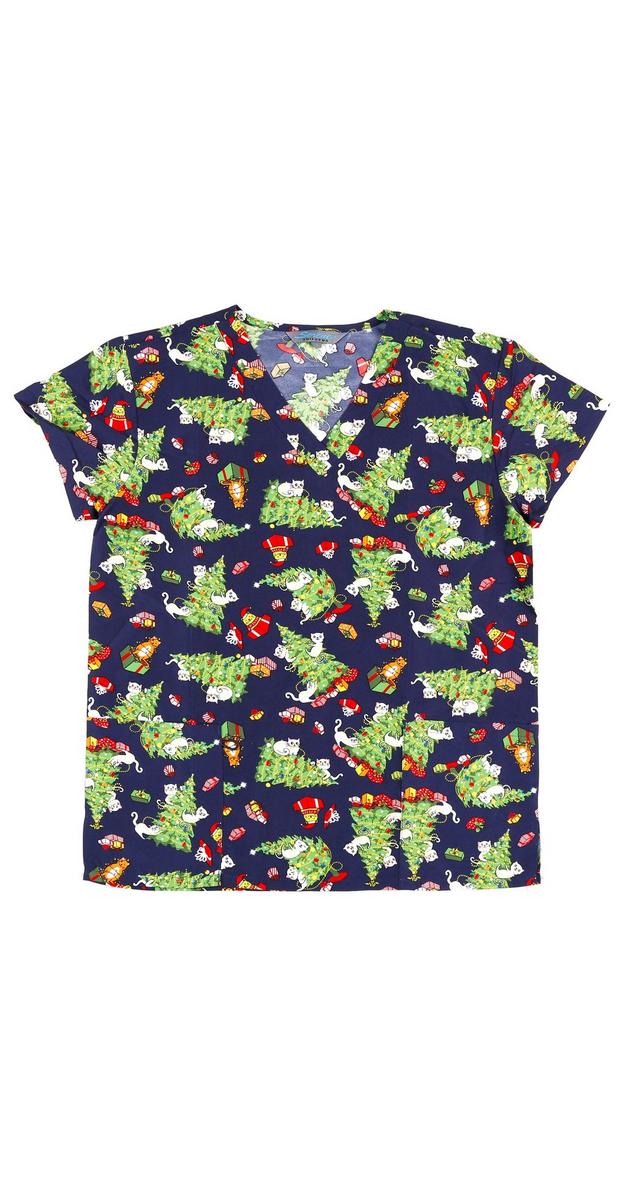 cat christmas scrub top