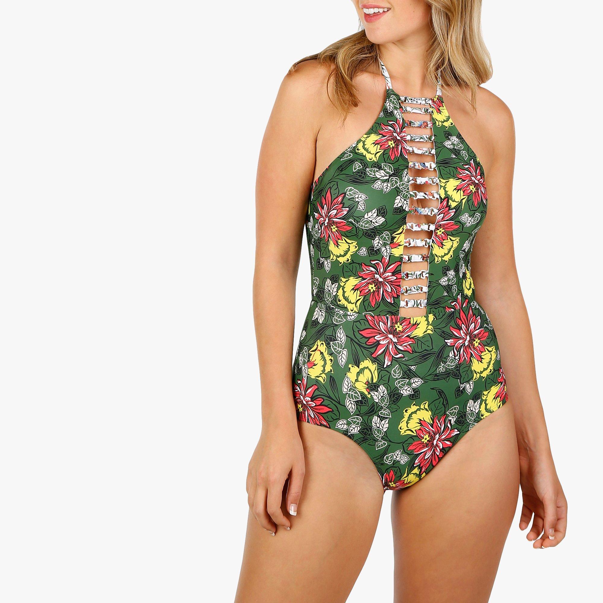 Womens Floral One Piece Swimsuit Green Multi Burkes Outlet