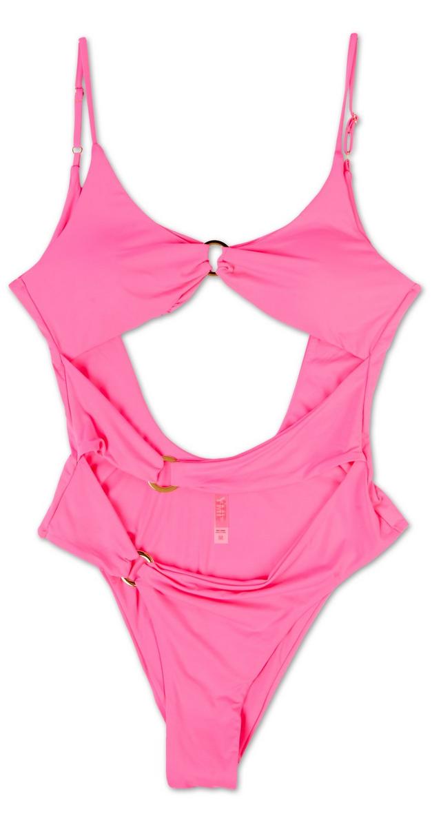 Juniors Solid Cut Out One Piece Swimsuit - Pink | Burkes Outlet