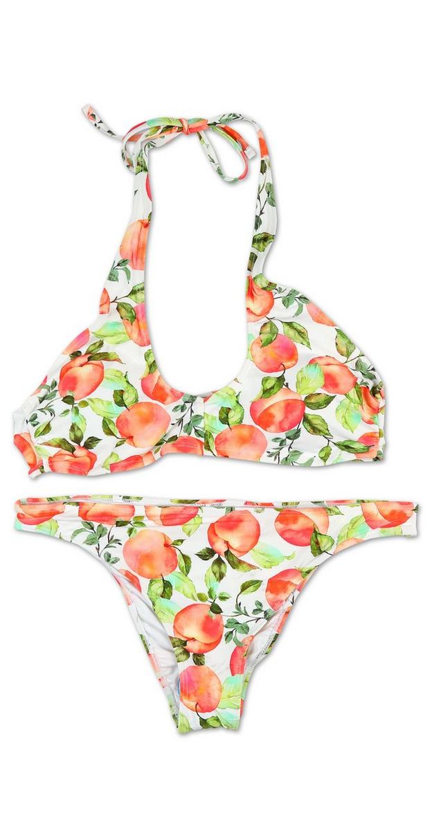 Juniors 2 Pc Reversible Peach Print Bikini Swimsuit - Multi | Burkes Outlet