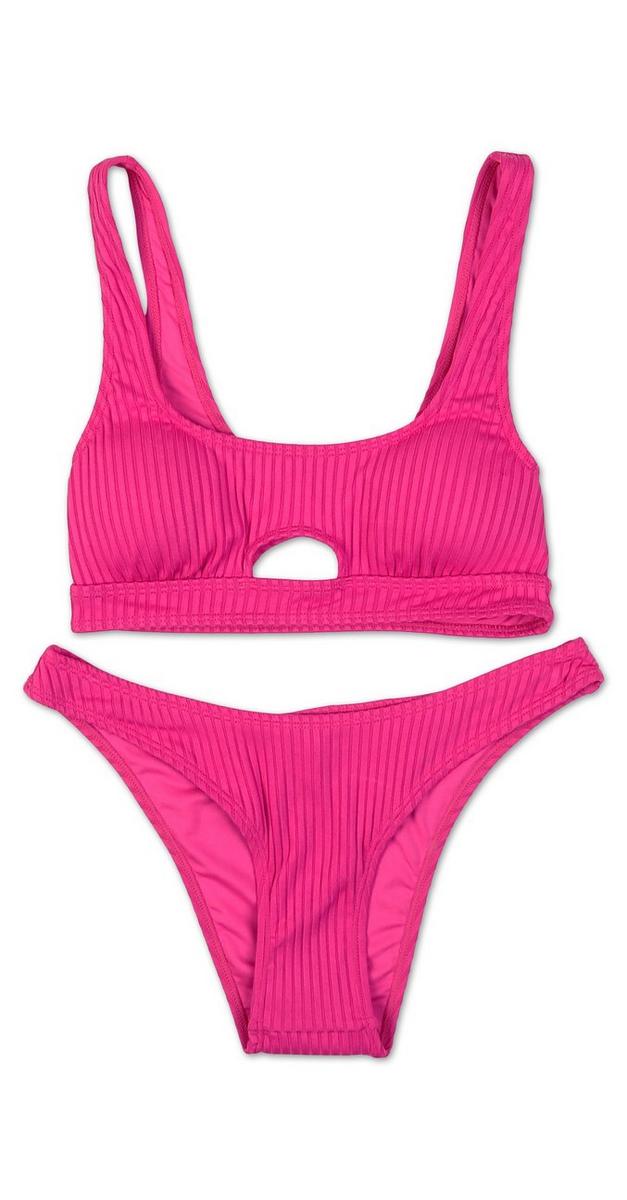 Juniors 2 Pc Ribbed Bikini Pink Burkes Outlet