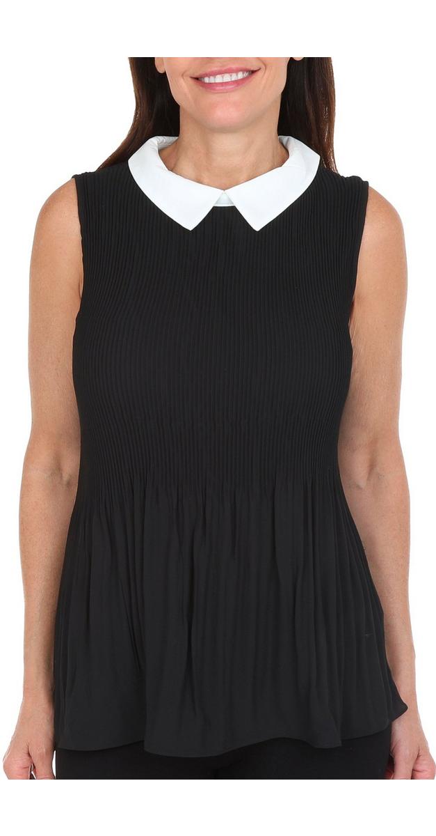 Women s sleeveless pleated collar top black burkes outlet
