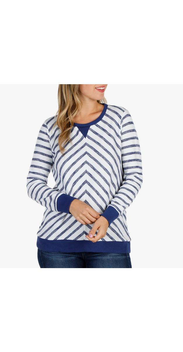 Women's Chevron Stripe Sweater Top - Ivory/Indigo | Burkes Outlet