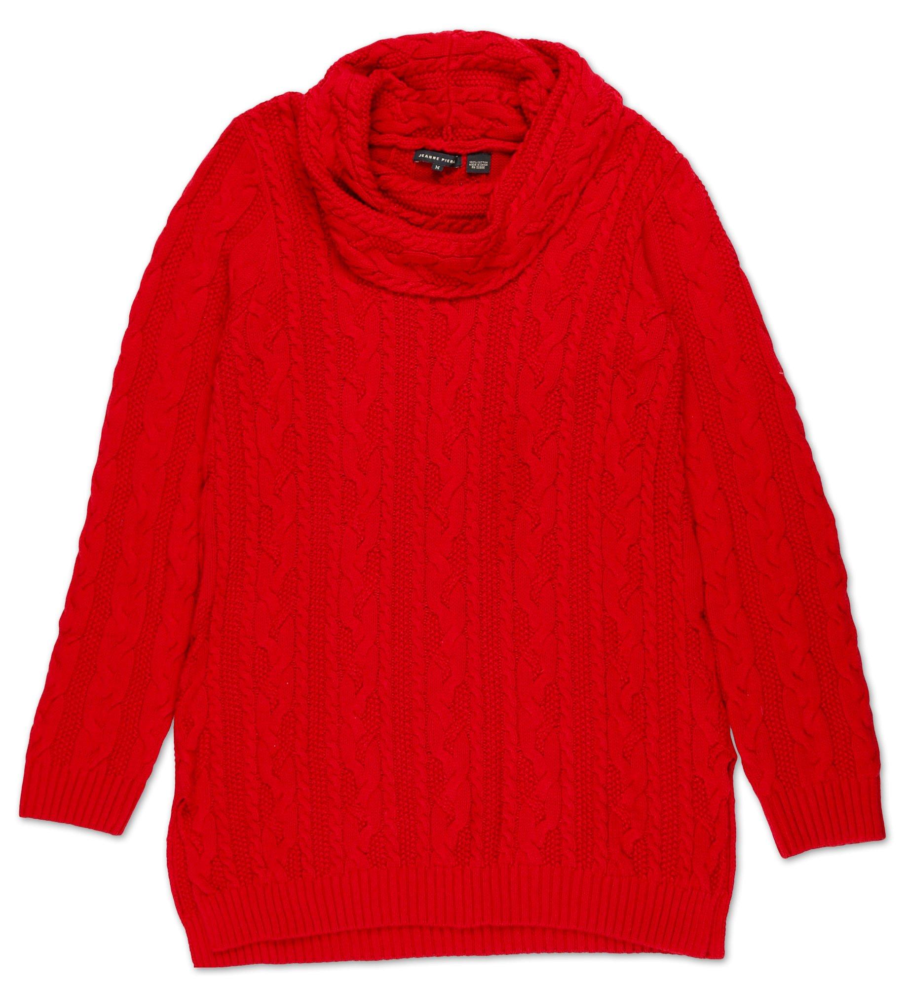 red chunky cable knit sweater