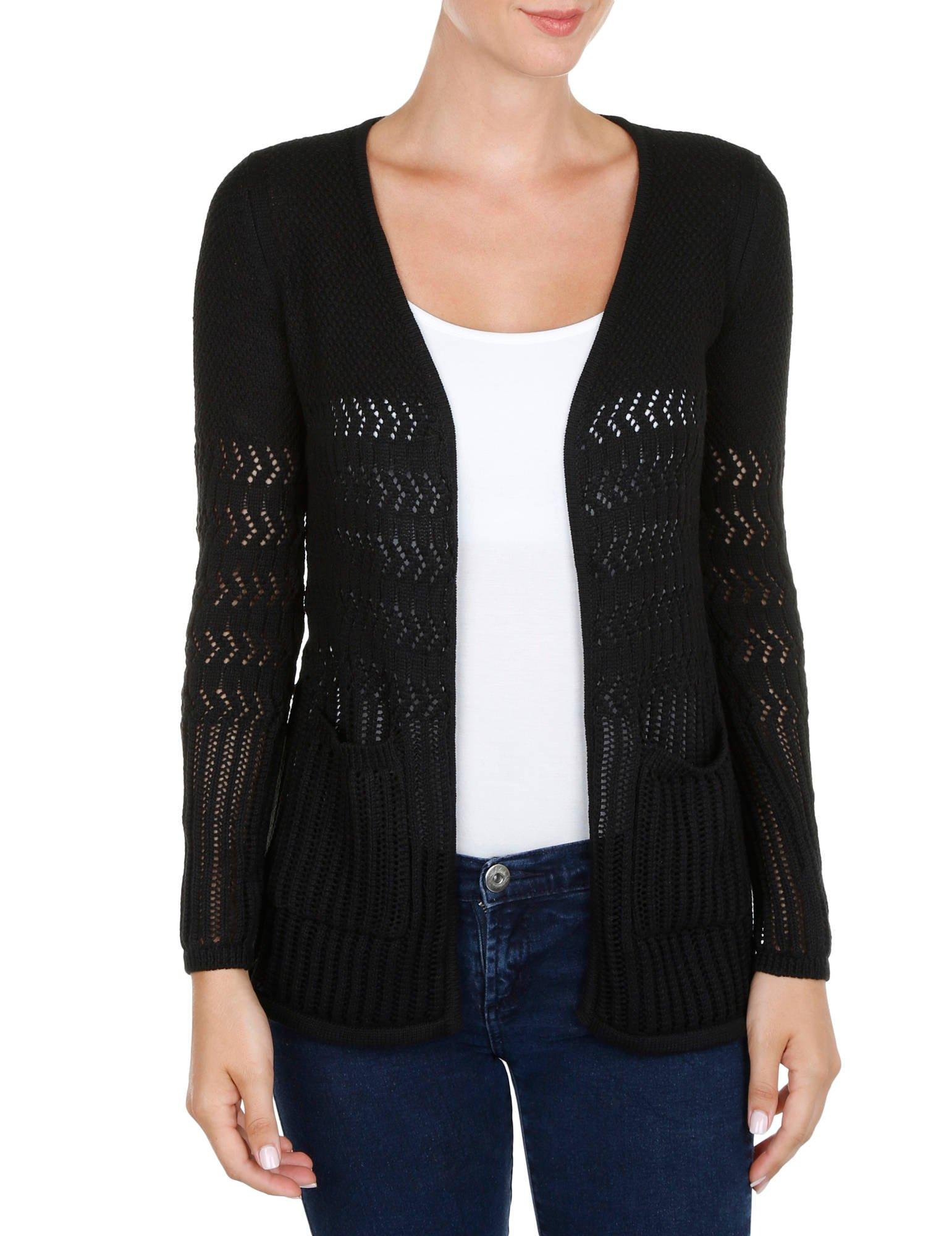 Women's Crochet Cardigan - Black | Burkes Outlet