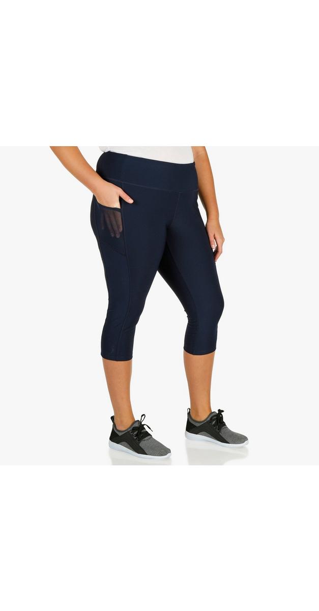 Women's Plus Active Pocket Mesh Capris Navy Burkes Outlet