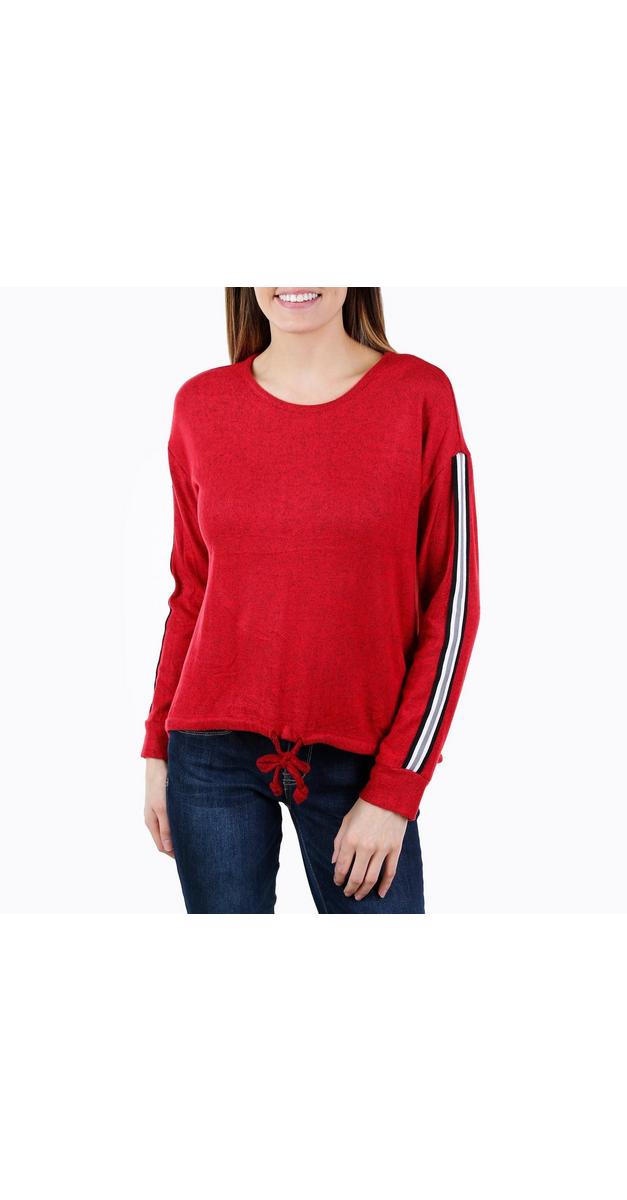 Women's Tape Sleeve & Drawstring Hem Sweater Top - Red | Burkes Outlet