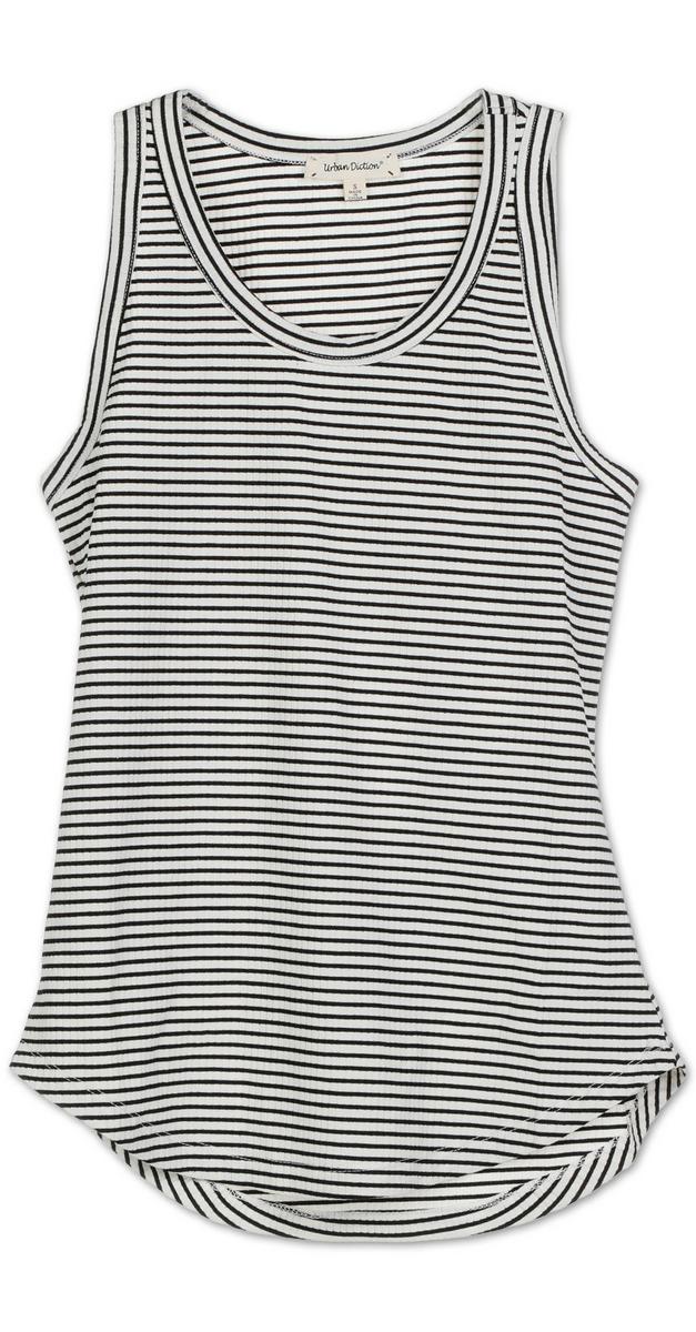 Women's Sleeveless Stripe Tank - Black/White | Burkes Outlet