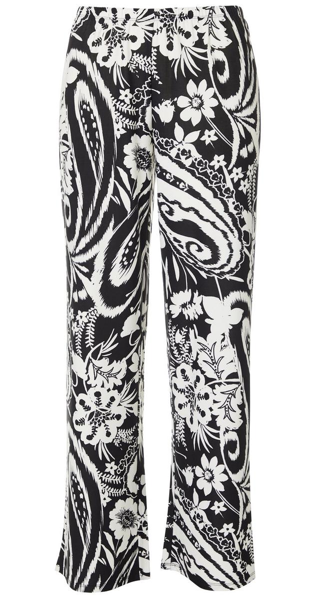 Women's Floral Print Wide Leg Pants - Black/White | Burkes Outlet