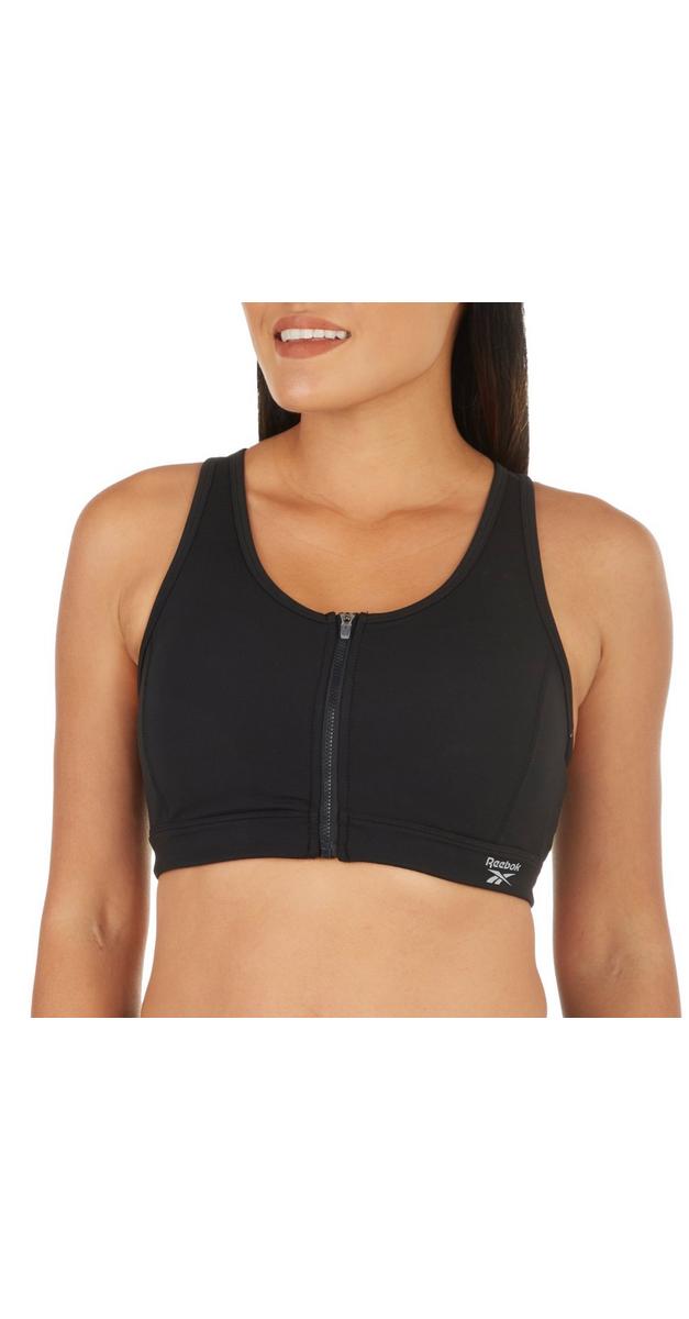 Womens Active Performer Zip Front Sports Bra Black Burkes Outlet 