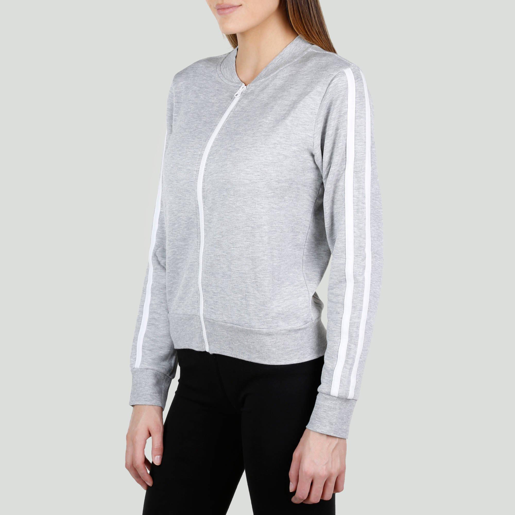 Download Women's Stripe Sleeve Fleece Jacket - Grey | Burkes Outlet