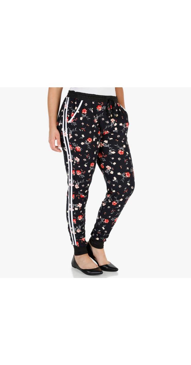 Junior Plus Floral & Stripe Joggers - Black Multi | Burkes Outlet