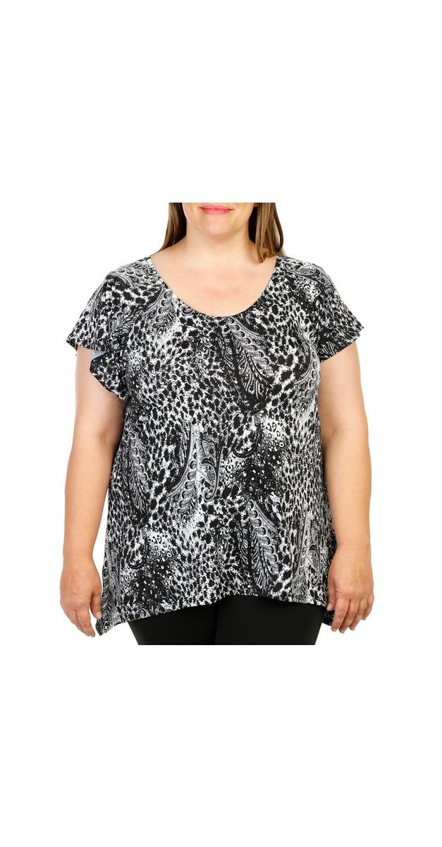 Women's Plus Sequins Animal Print Top - Black | Burkes Outlet