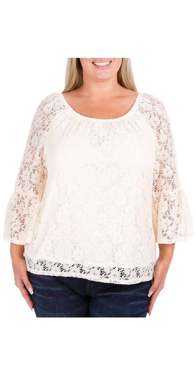 Women's Plus Lace Bell Sleeve Top - Cream | Burkes Outlet