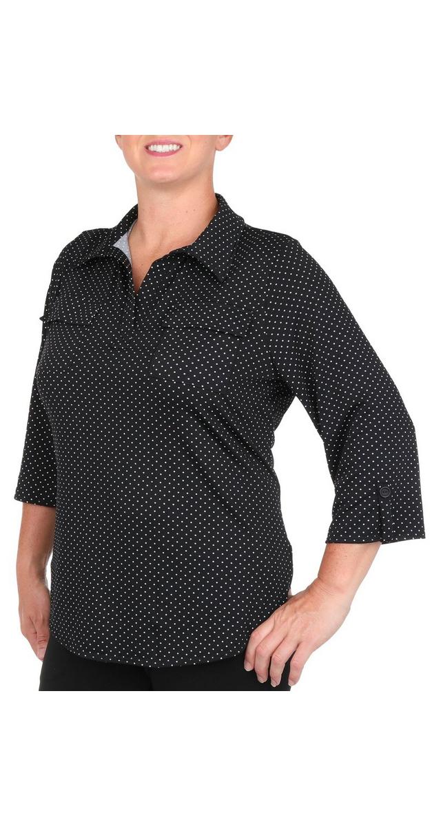 Women's Plus Dot Print Jonny Collar Top Black Burkes Outlet