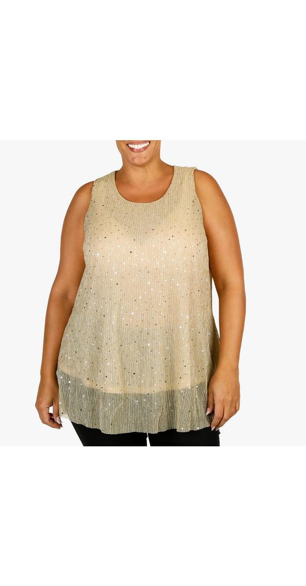Women's Plus Sleeveless Sequins Top Gold Metallic Burkes Outlet