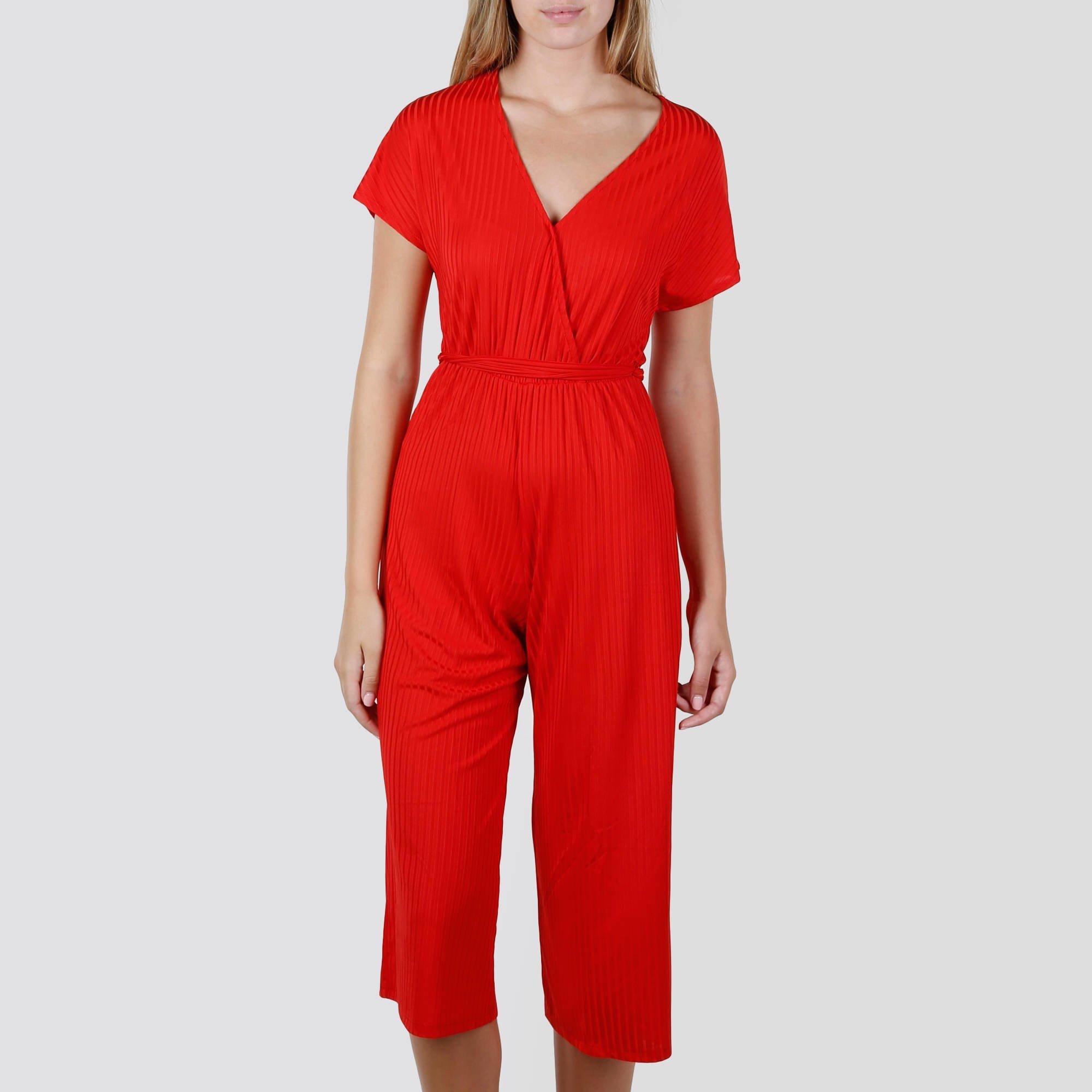 red ribbed jumpsuit