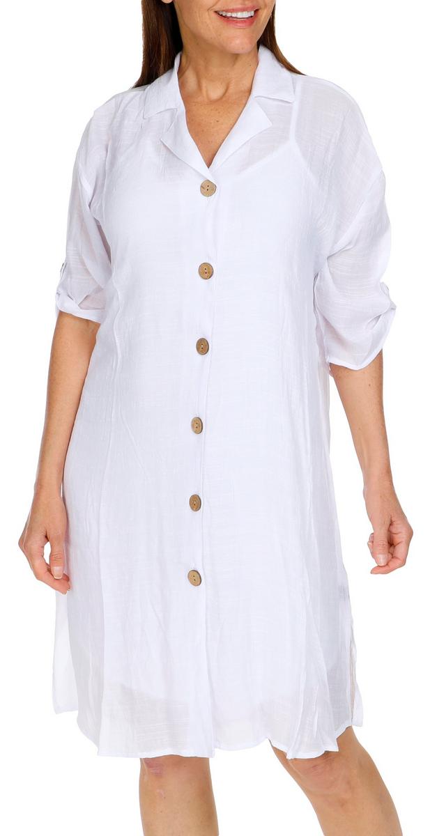 Women's Solid Button Front Dress - White | Burkes Outlet