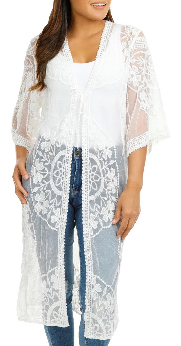Women's Floral Lace Kimono - White | Burkes Outlet
