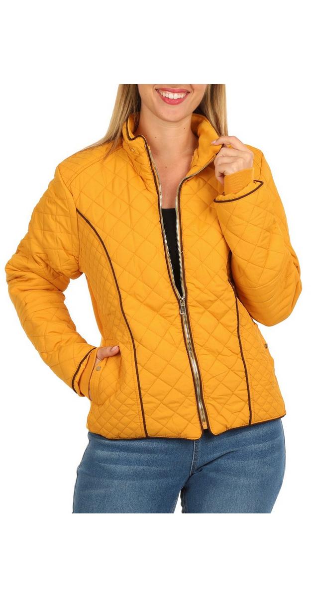 Women's Faux Fur Lined Quilted Jacket - Yellow | Burkes Outlet