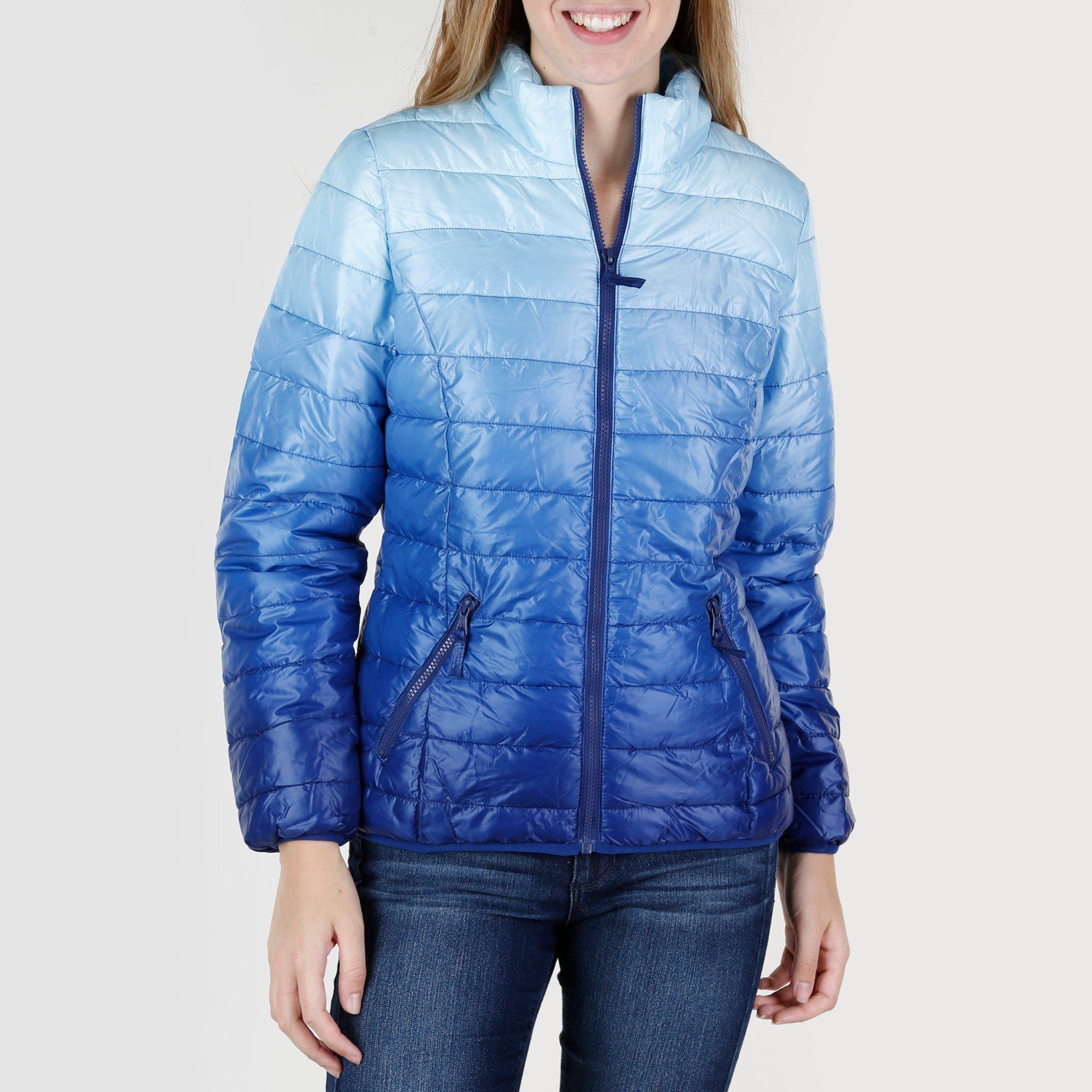 Women's Ombre Puffer Packable Jacket Blue Burkes Outlet