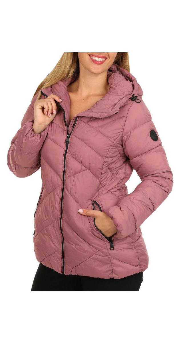 Women's Lightweight Quilted Hooded Jacket Pink Burkes Outlet