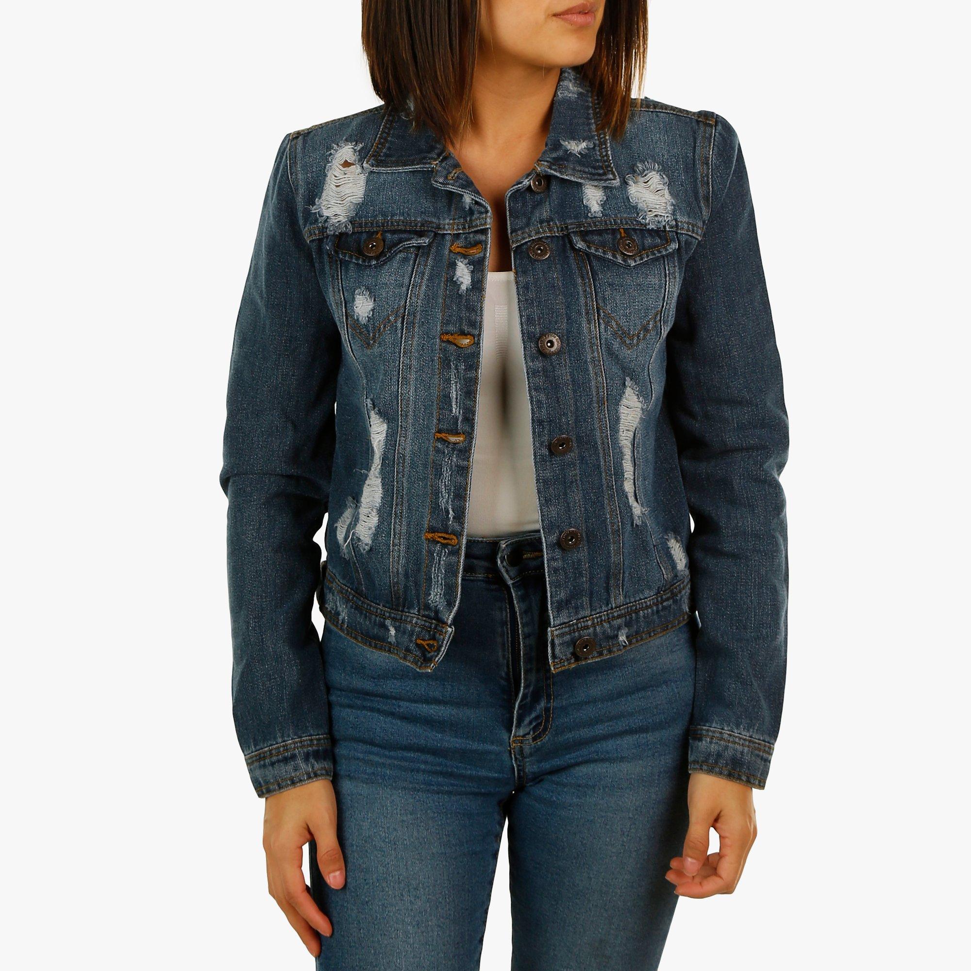 juniors distressed denim jacket