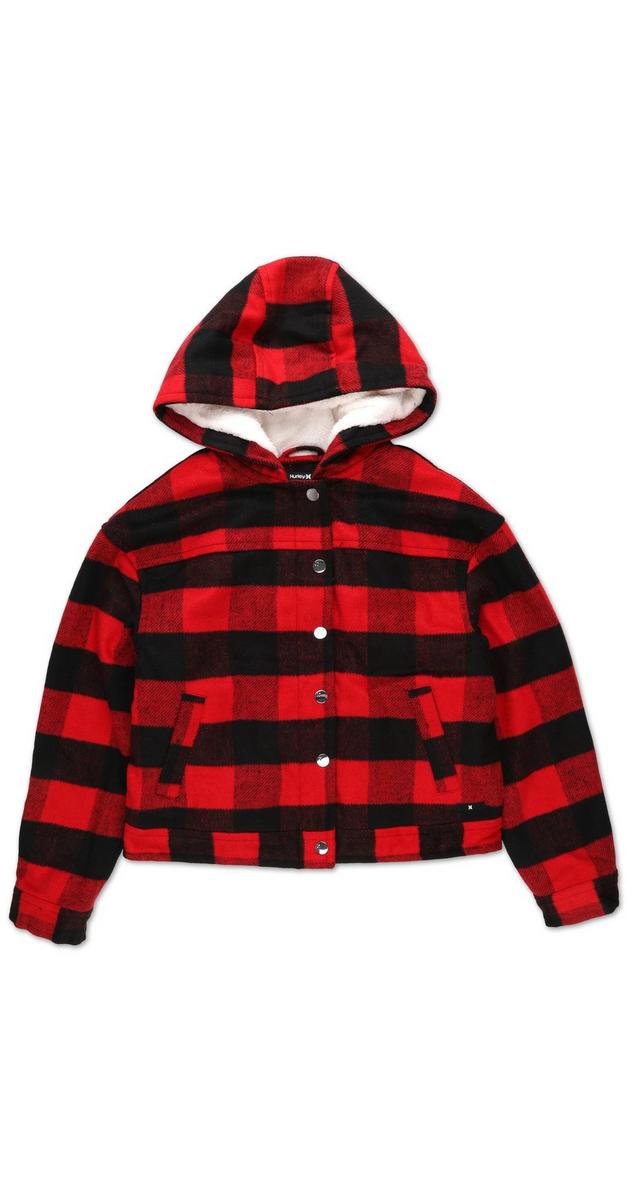 Juniors Buffalo Plaid Flannel Jacket Red Multi Burkes Outlet
