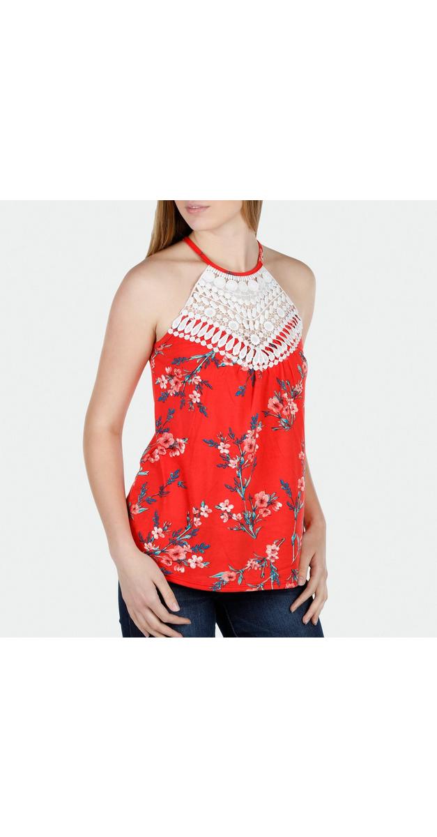 high neck floral tank top