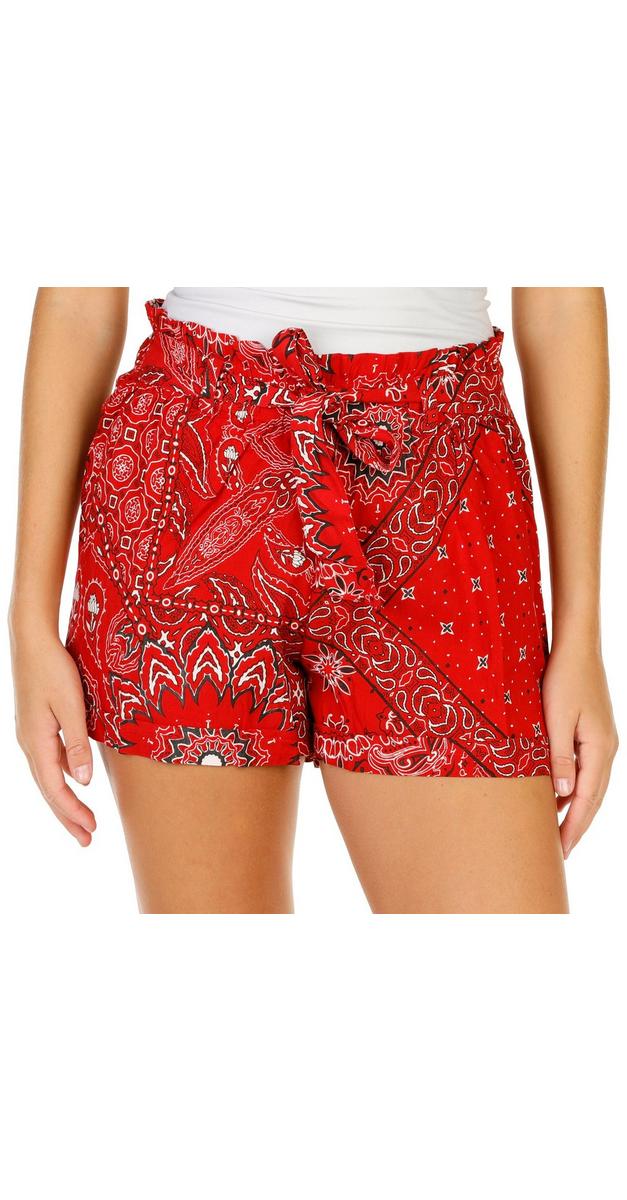 Juniors Bandana Print Belted Shorts - Red | Burkes Outlet