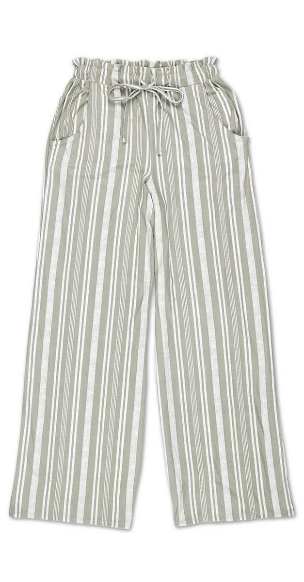 Juniors Striped Flowy Pants - Olive/White | Burkes Outlet