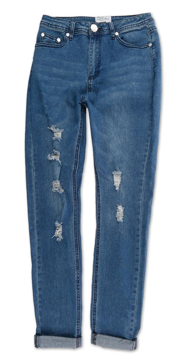 Junior Distressed Hi-Rise Skinny Jeans - Dark Wash | Burkes Outlet