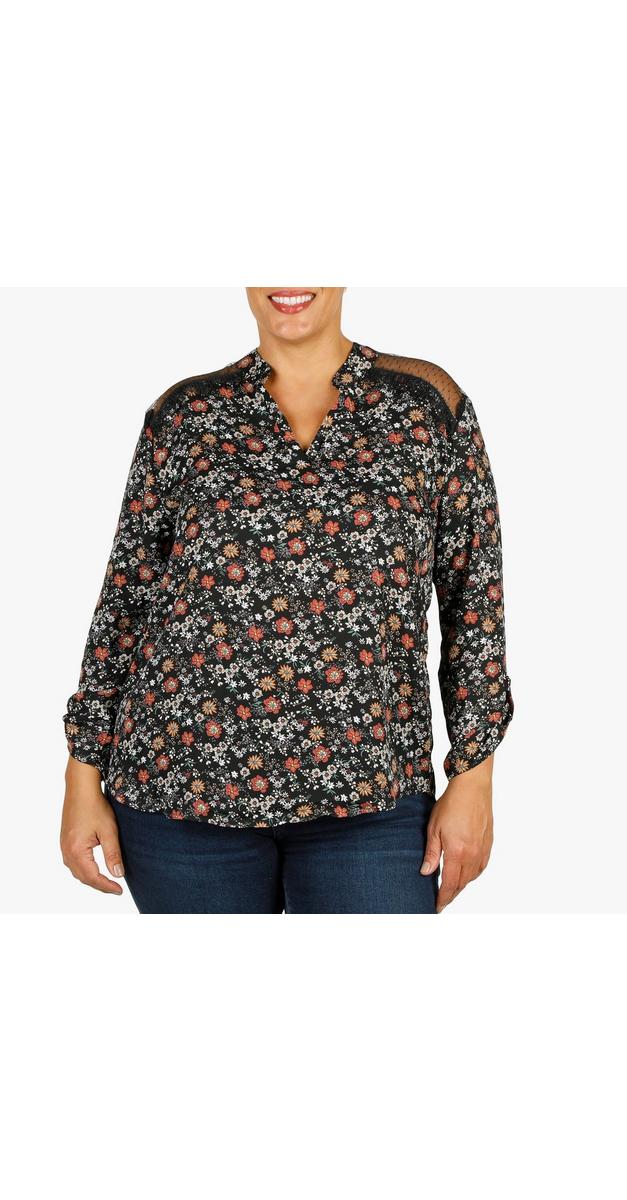 Juniors Plus Floral Lace Top Black Multi Burkes Outlet