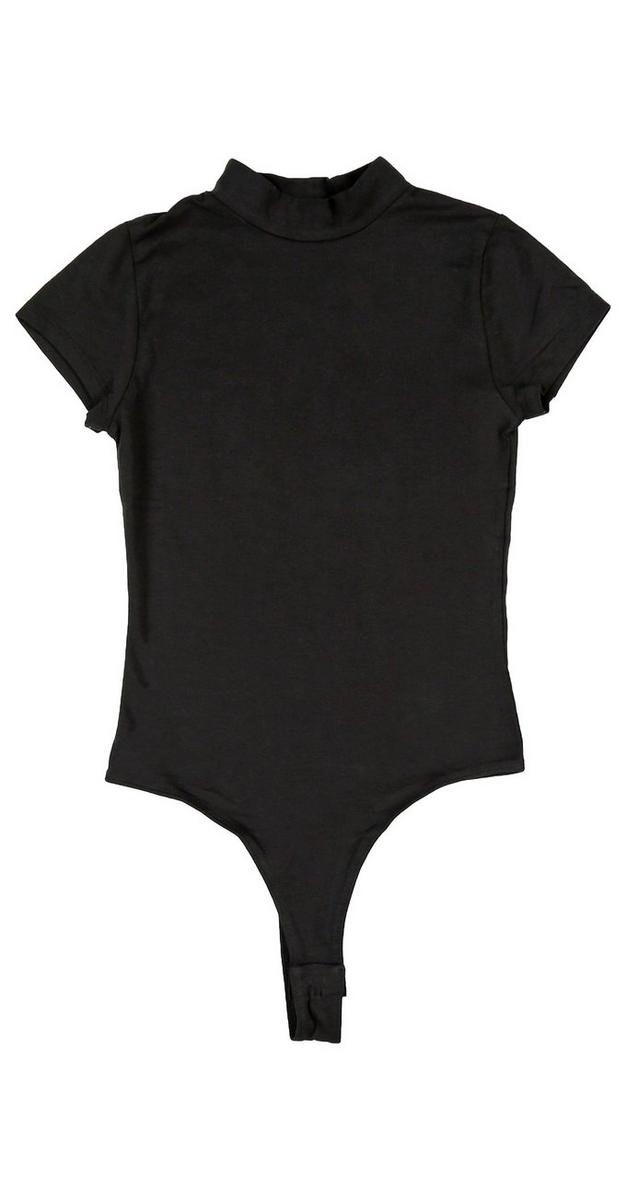 Juniors Basic Short Sleeve Mock Neck Bodysuit - Black | Burkes Outlet