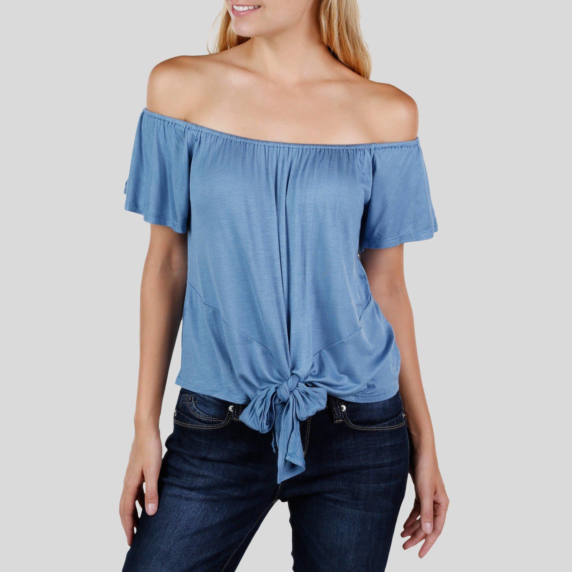 off the shoulder tie front top