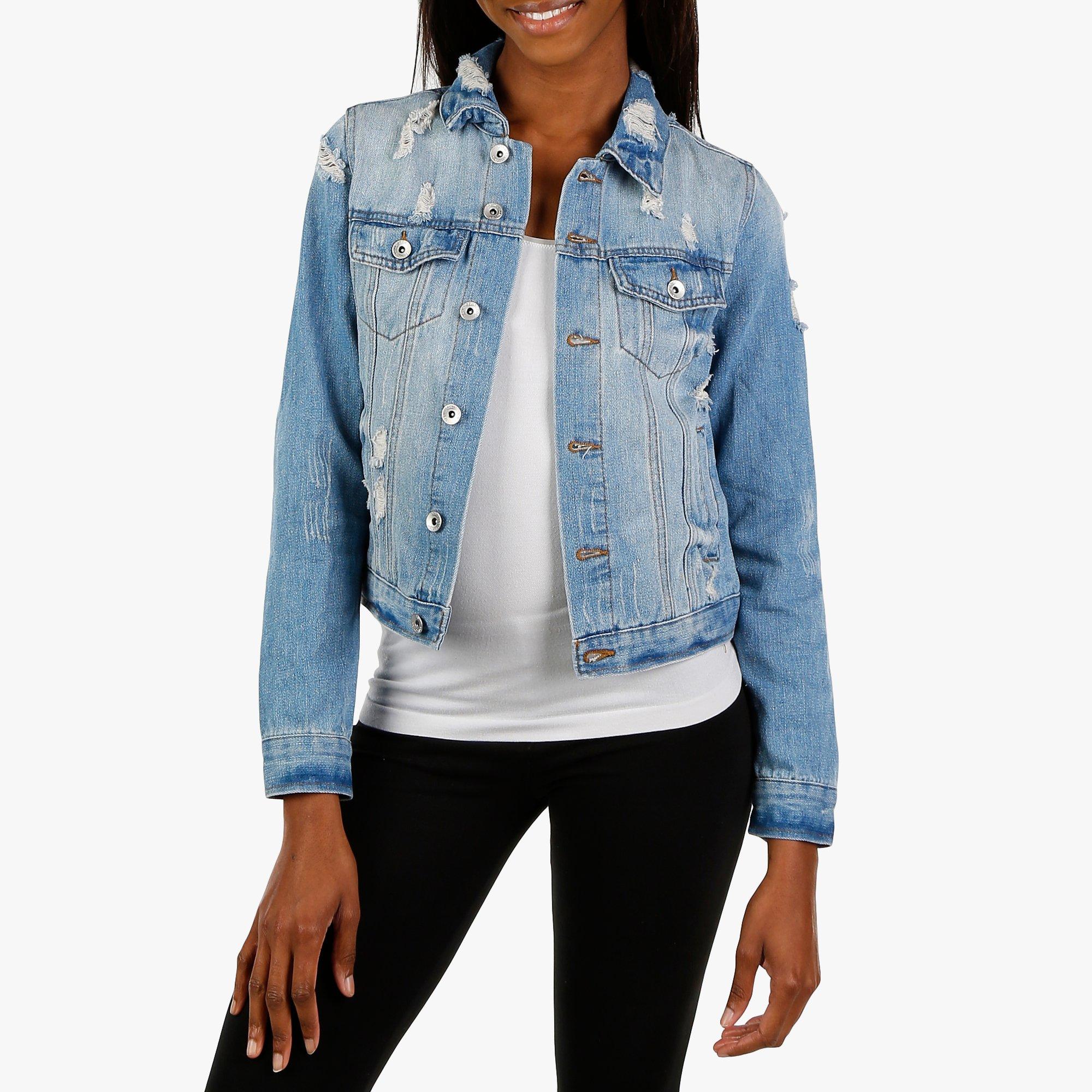 juniors distressed denim jacket